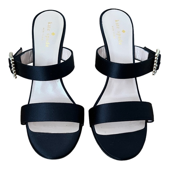 kate spade Shoes - Kate Spade Vero Cuoio Black Satin Rhinestone Buckle Slide Sandals Stiletto Heel